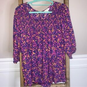 Floral Print Blouse in Purple and Pink